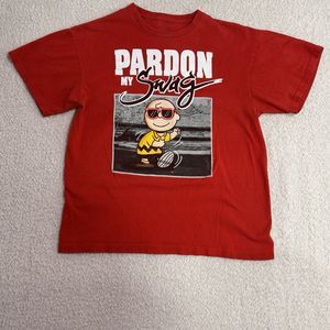 Charlie Brown Pardon My Swag Peanuts Red Mens T Shirt Sz L Tee